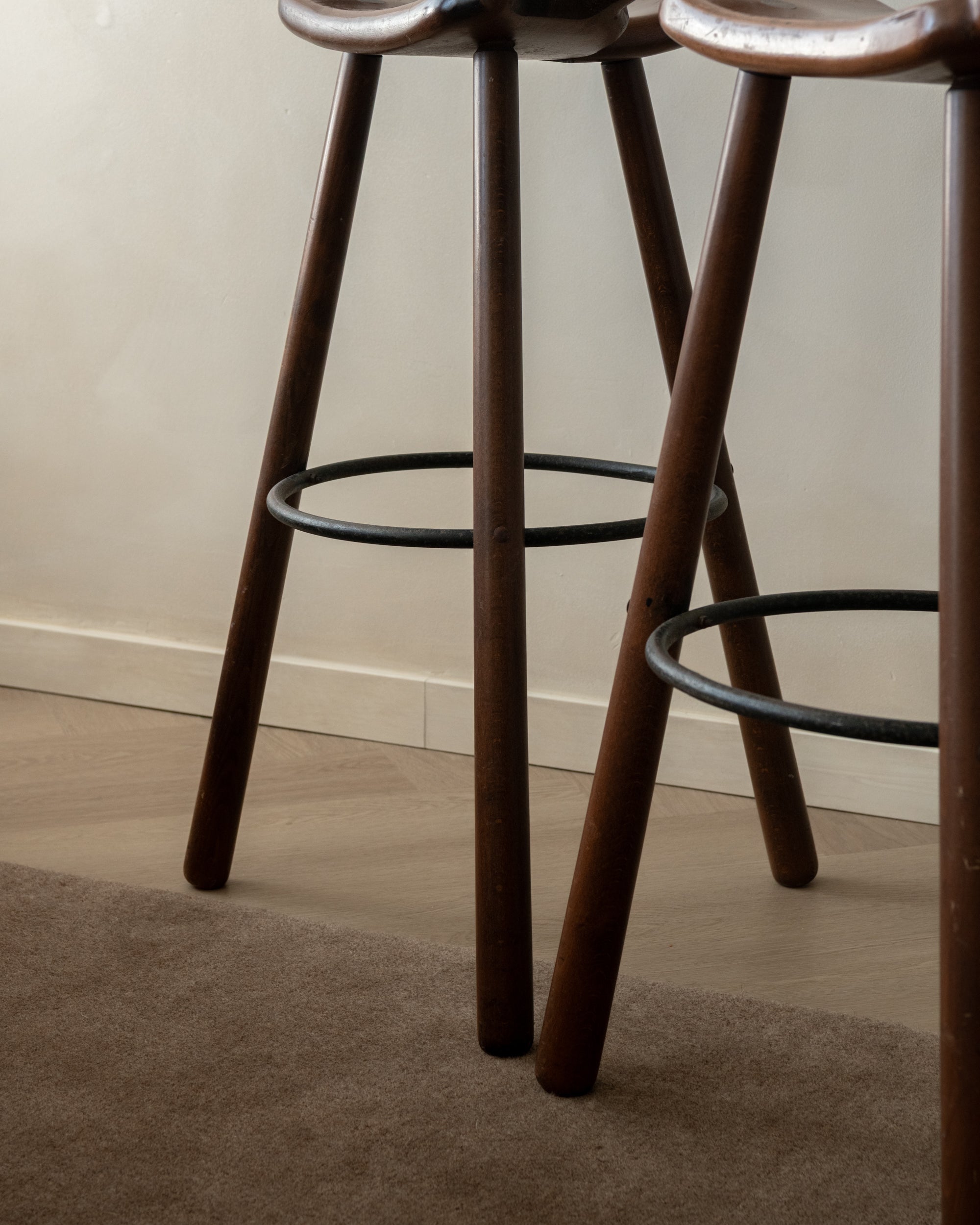Spanish Brutalist Wooden Marbella Bar Stools by Confonorm, 1970s, Set of 3