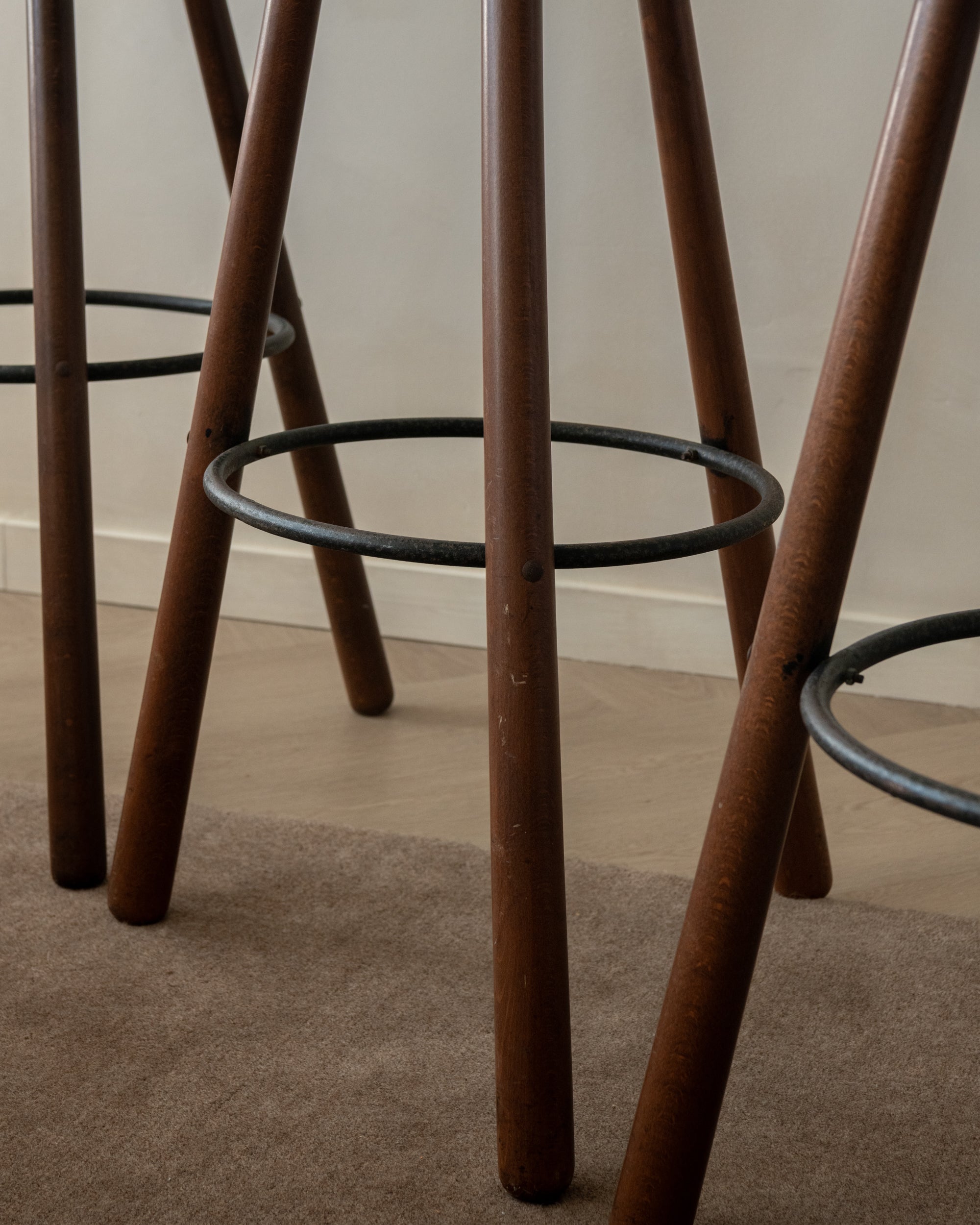 Spanish Brutalist Wooden Marbella Bar Stools by Confonorm, 1970s, Set of 3
