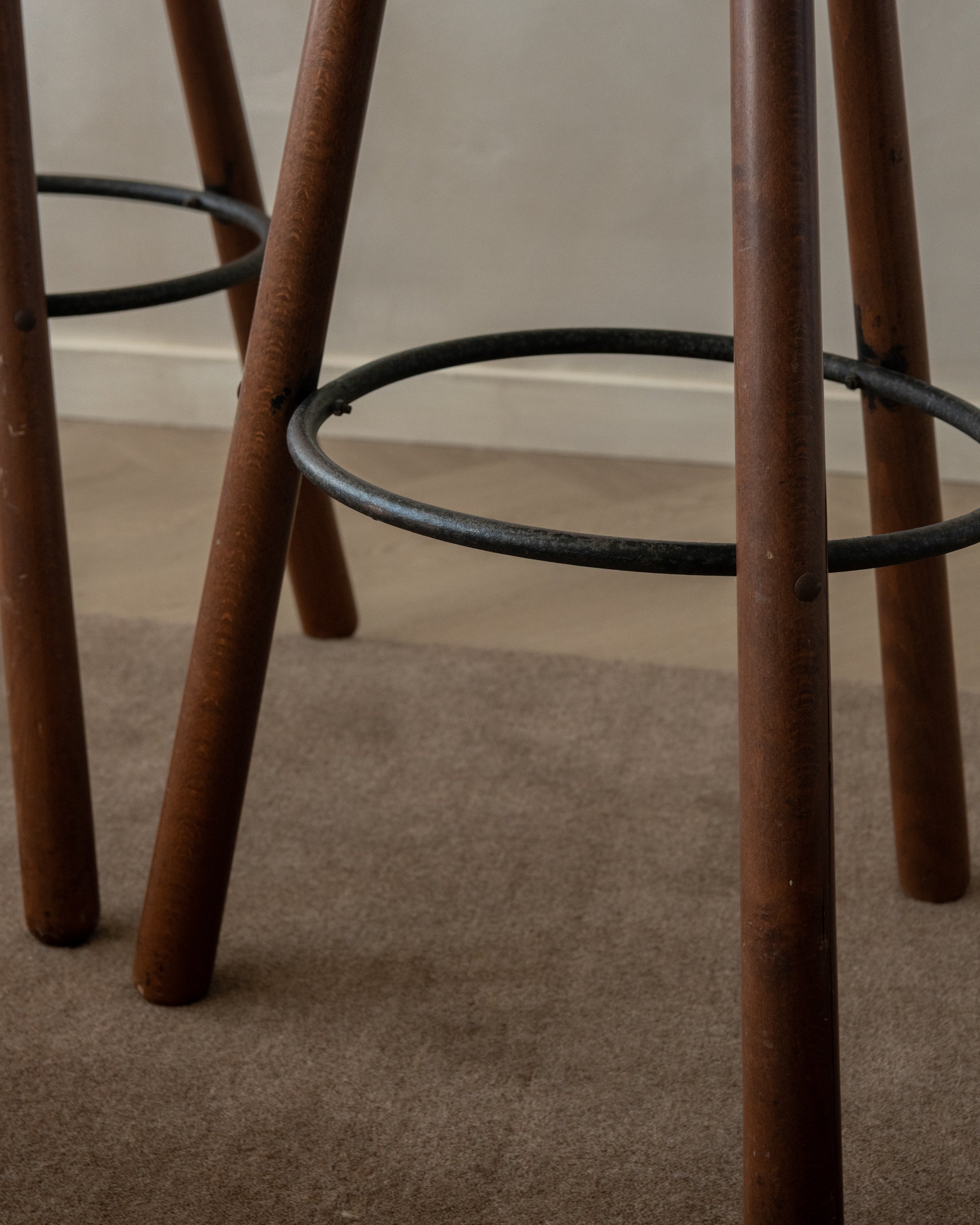 Spanish Brutalist Wooden Marbella Bar Stools by Confonorm, 1970s, Set of 3