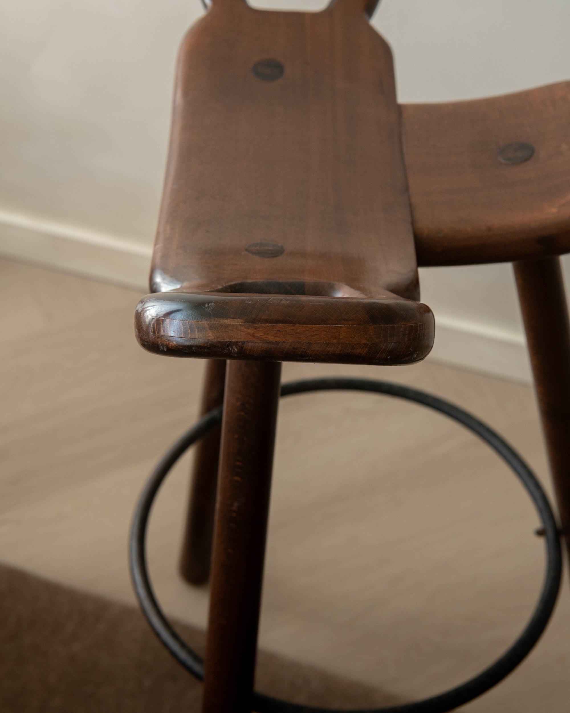 Spanish Brutalist Wooden Marbella Bar Stools by Confonorm, 1970s, Set of 3