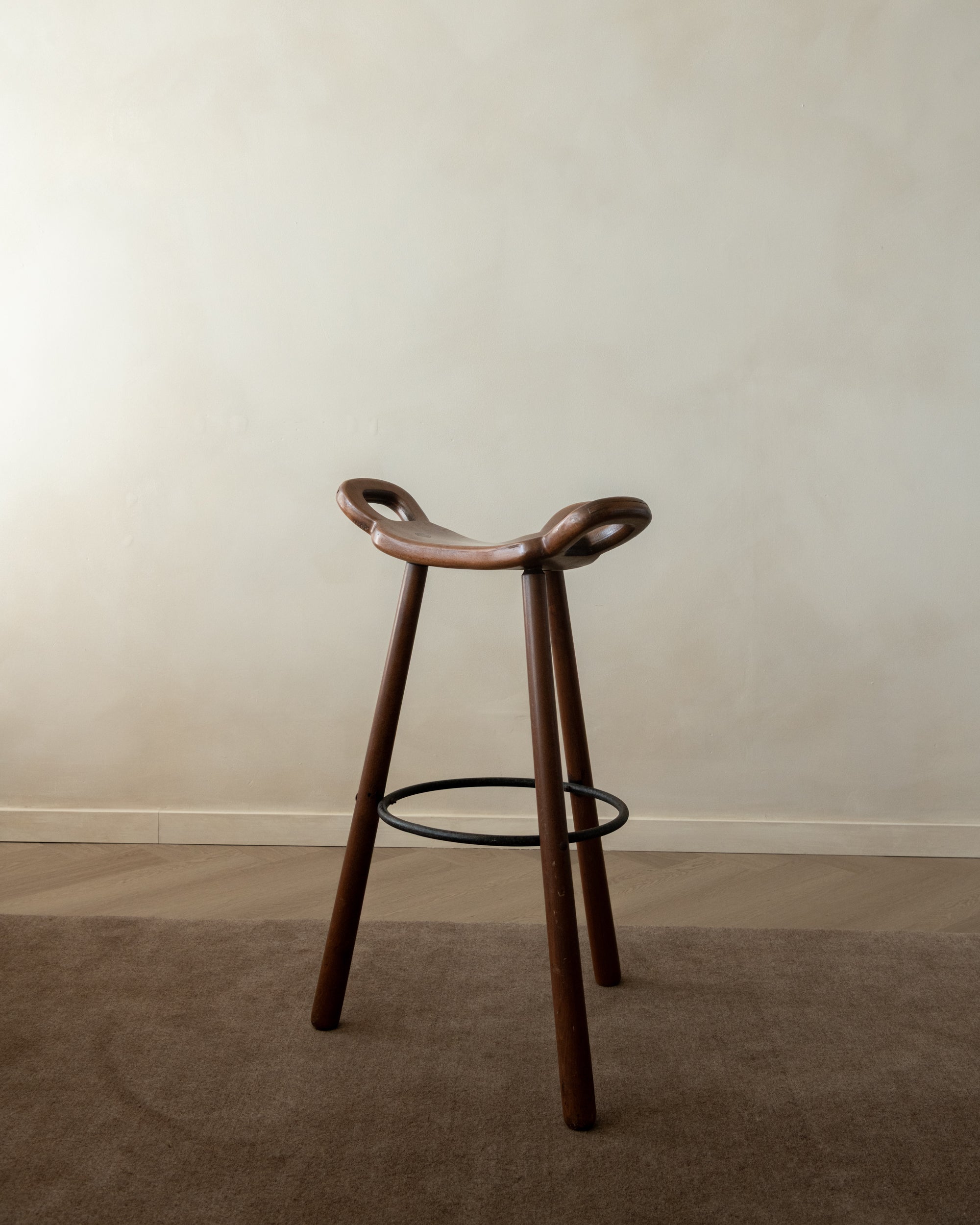 Spanish Brutalist Wooden Marbella Bar Stools by Confonorm, 1970s, Set of 3