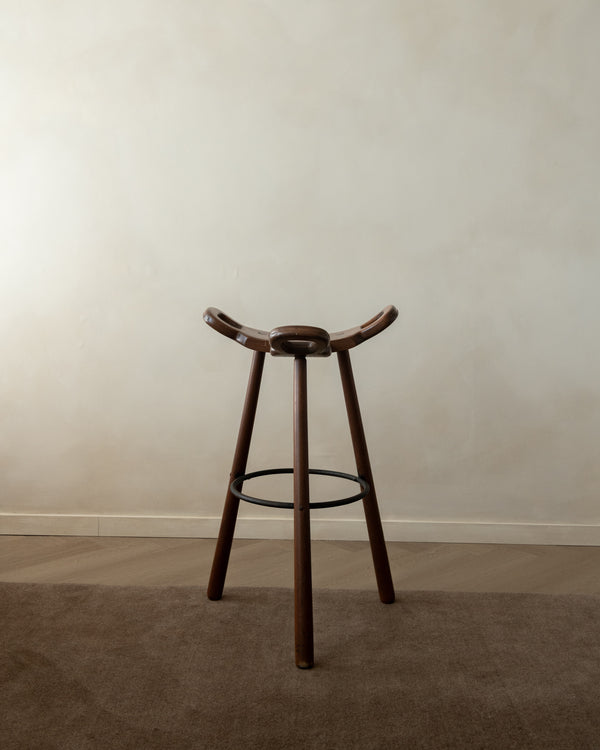Spanish Brutalist Wooden Marbella Bar Stools by Confonorm, 1970s, Set of 3