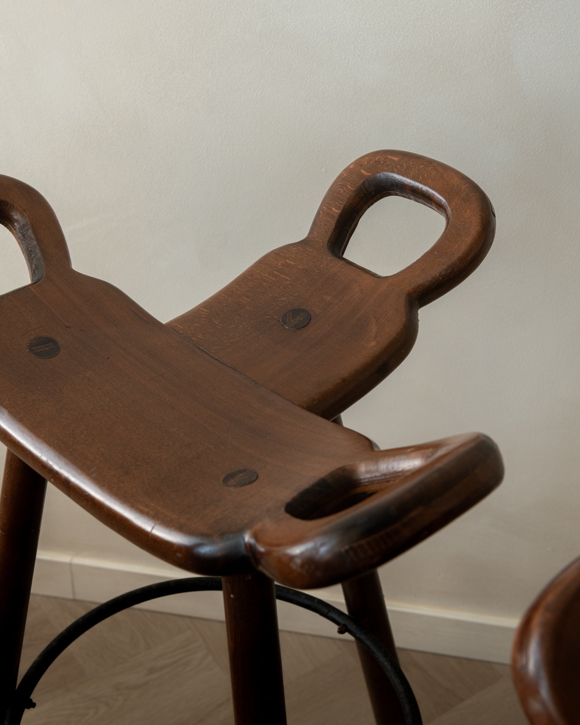 Spanish Brutalist Wooden Marbella Bar Stools by Confonorm, 1970s, Set of 3