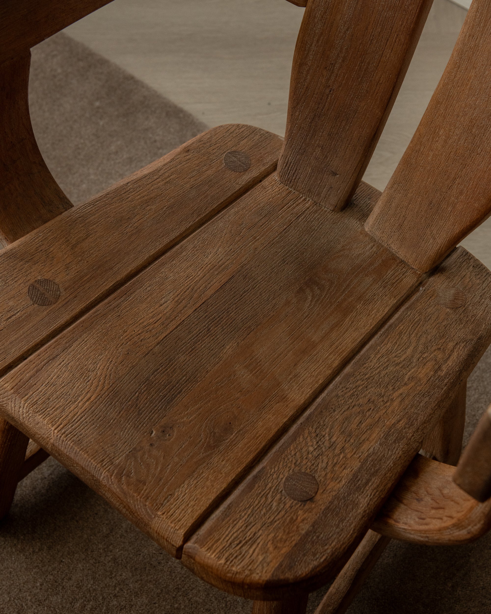 Brutalist Oak Armchair with Sculptural High Back by De Puydt, 1960s