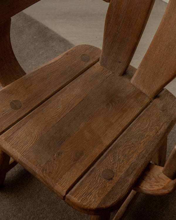 Brutalist Oak Armchair with Sculptural High Back by De Puydt, 1960s