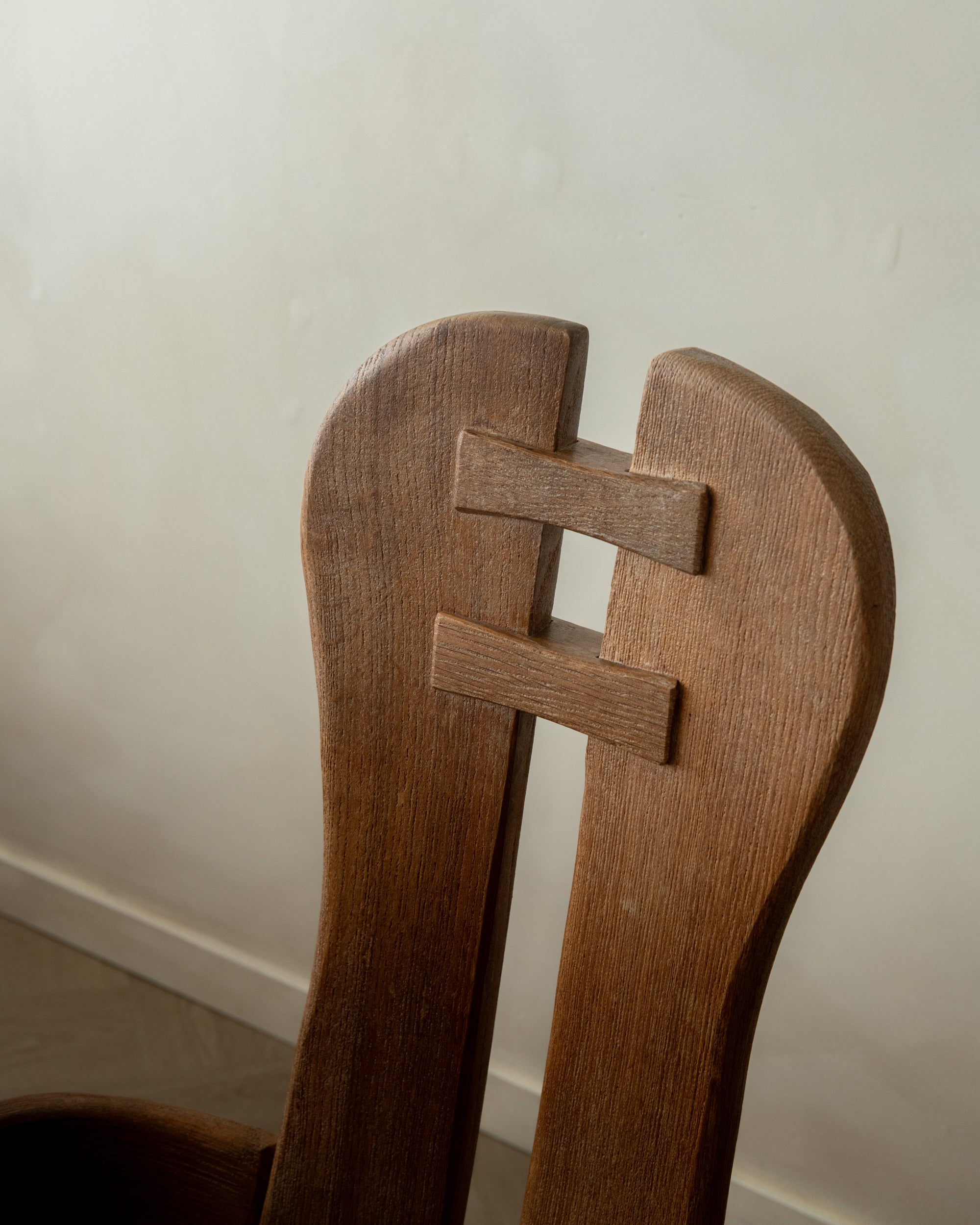 Brutalist Oak Armchair with Sculptural High Back by De Puydt, 1960s