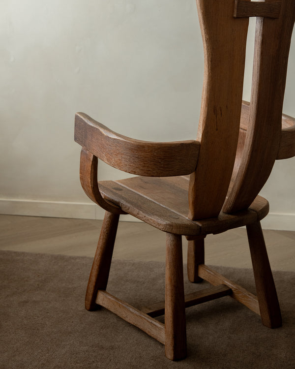 Brutalist Oak Armchair with Sculptural High Back by De Puydt, 1960s