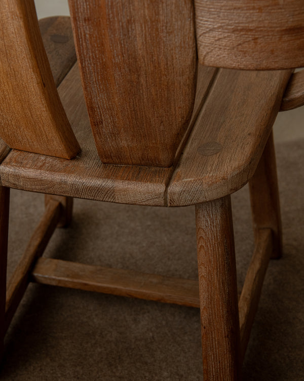 Brutalist Oak Armchair with Sculptural High Back by De Puydt, 1960s