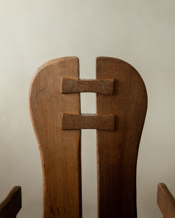 Brutalist Oak Armchair with Sculptural High Back by De Puydt, 1960s