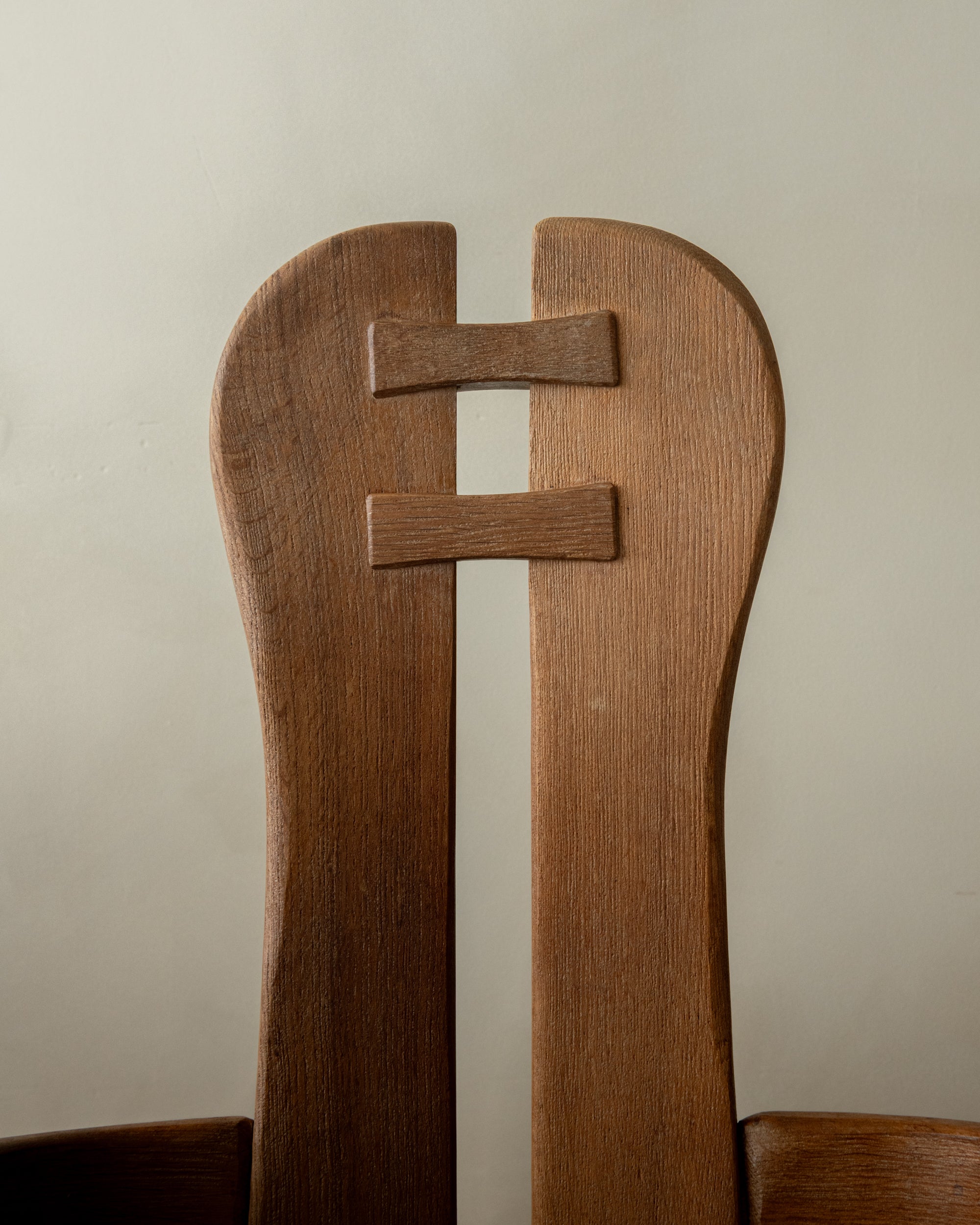 Brutalist Oak Armchair with Sculptural High Back by De Puydt, 1960s