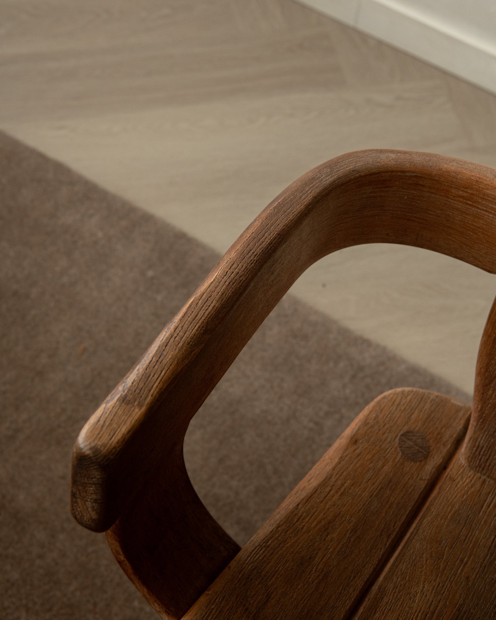 Brutalist Oak Armchair with Sculptural High Back by De Puydt, 1960s