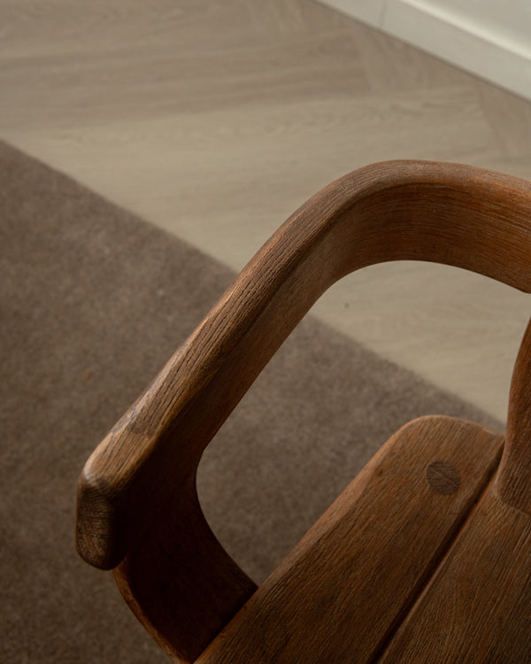 Brutalist Oak Armchair with Sculptural High Back by De Puydt, 1960s