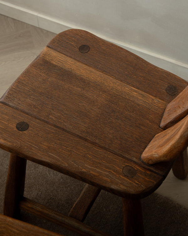 Brutalist Oak Dining Chairs with Sculptural High Backs by De Puydt, 1960s, Set of 4