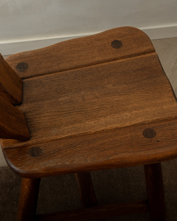 Brutalist Oak Dining Chairs with Sculptural High Backs by De Puydt, 1960s, Set of 4