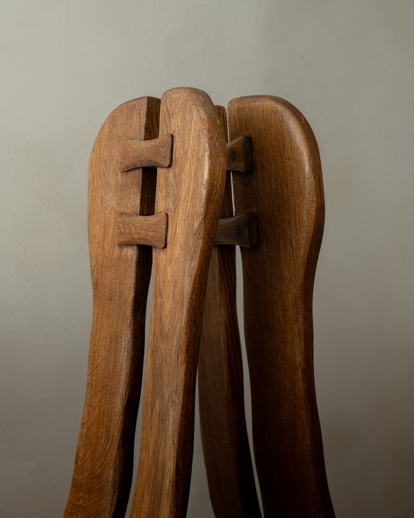 Brutalist Oak Dining Chairs with Sculptural High Backs by De Puydt, 1960s, Set of 4