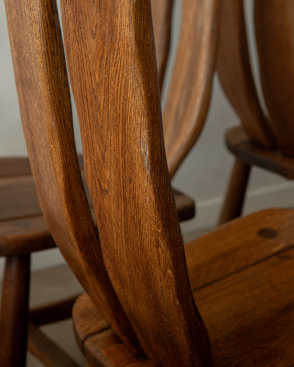 Brutalist Oak Dining Chairs with Sculptural High Backs by De Puydt, 1960s, Set of 4