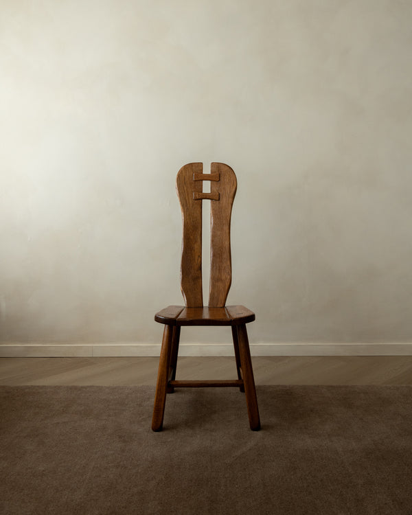 Brutalist Oak Dining Chairs with Sculptural High Backs by De Puydt, 1960s, Set of 4