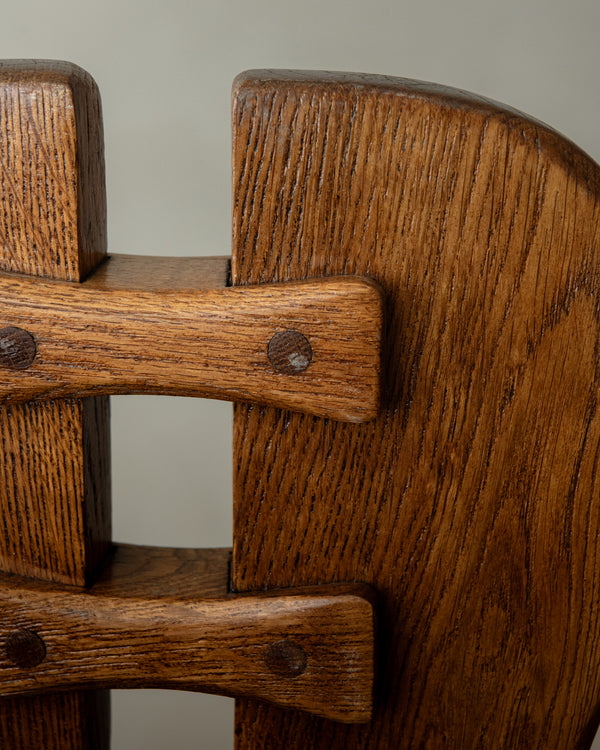 Brutalist Oak Dining Chairs with Sculptural High Backs by De Puydt, 1960s, Set of 4