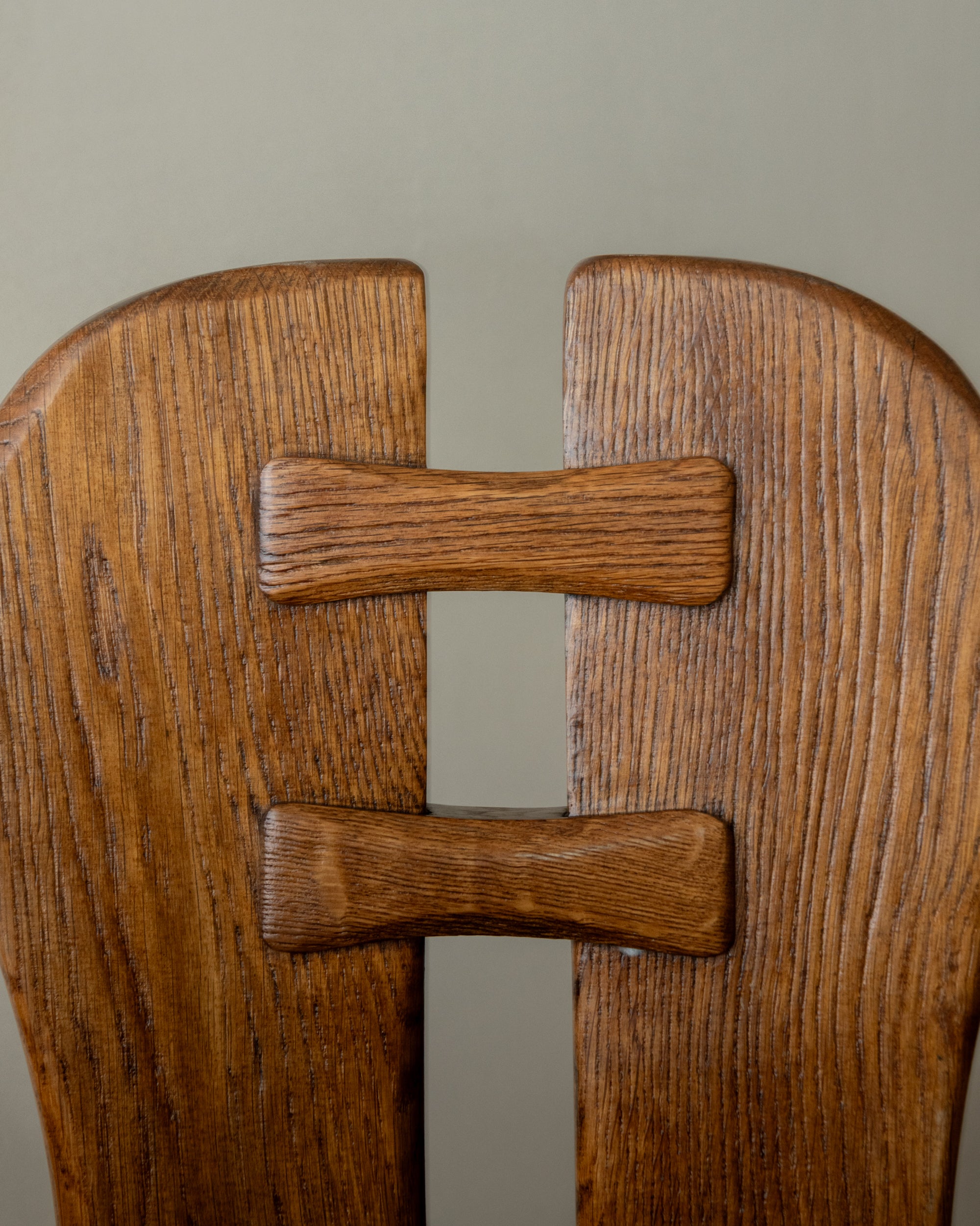 Brutalist Oak Dining Chairs with Sculptural High Backs by De Puydt, 1960s, Set of 4