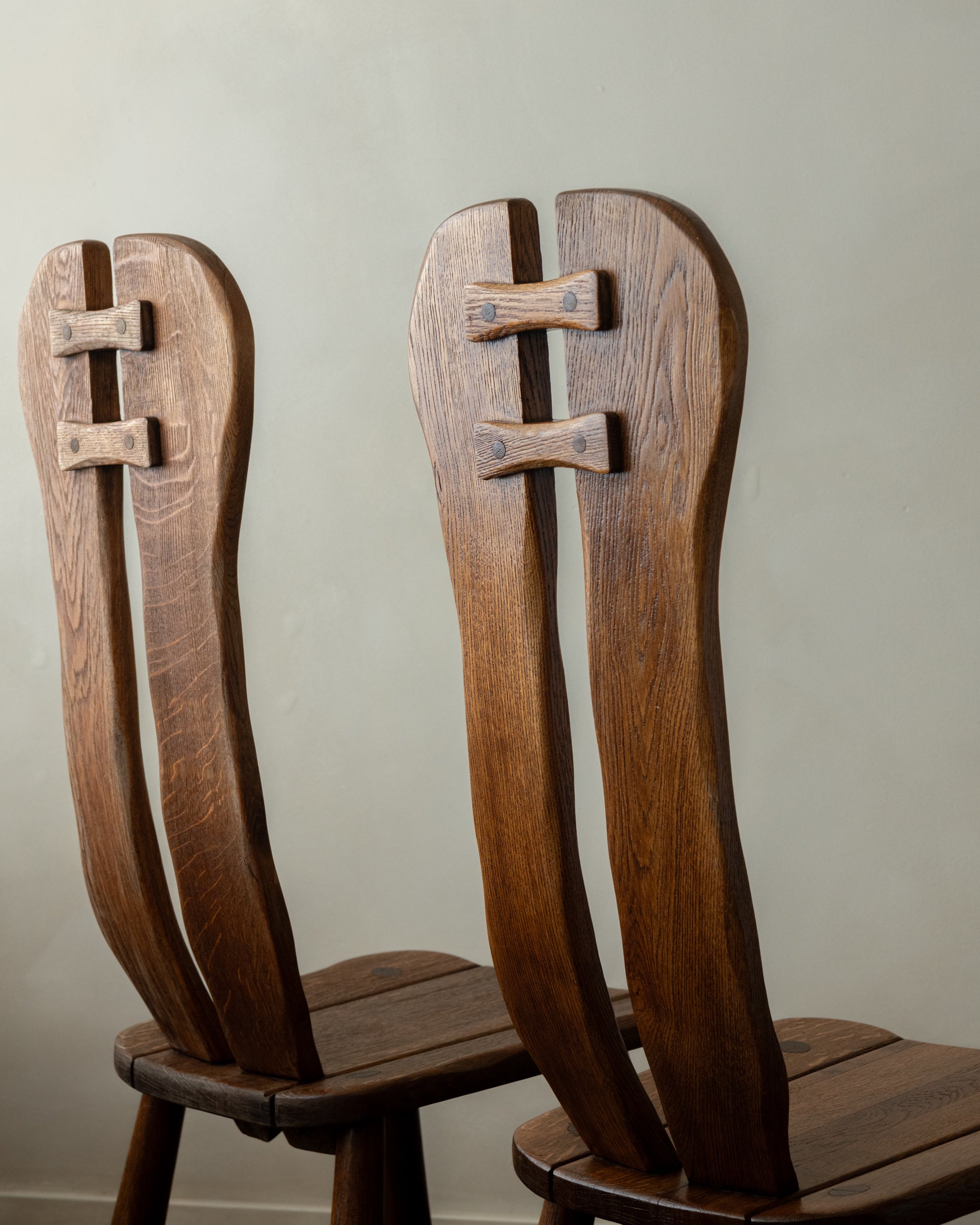 De Puydt Oak Dining Chairs | Belgian Brutalist Vintage Seating