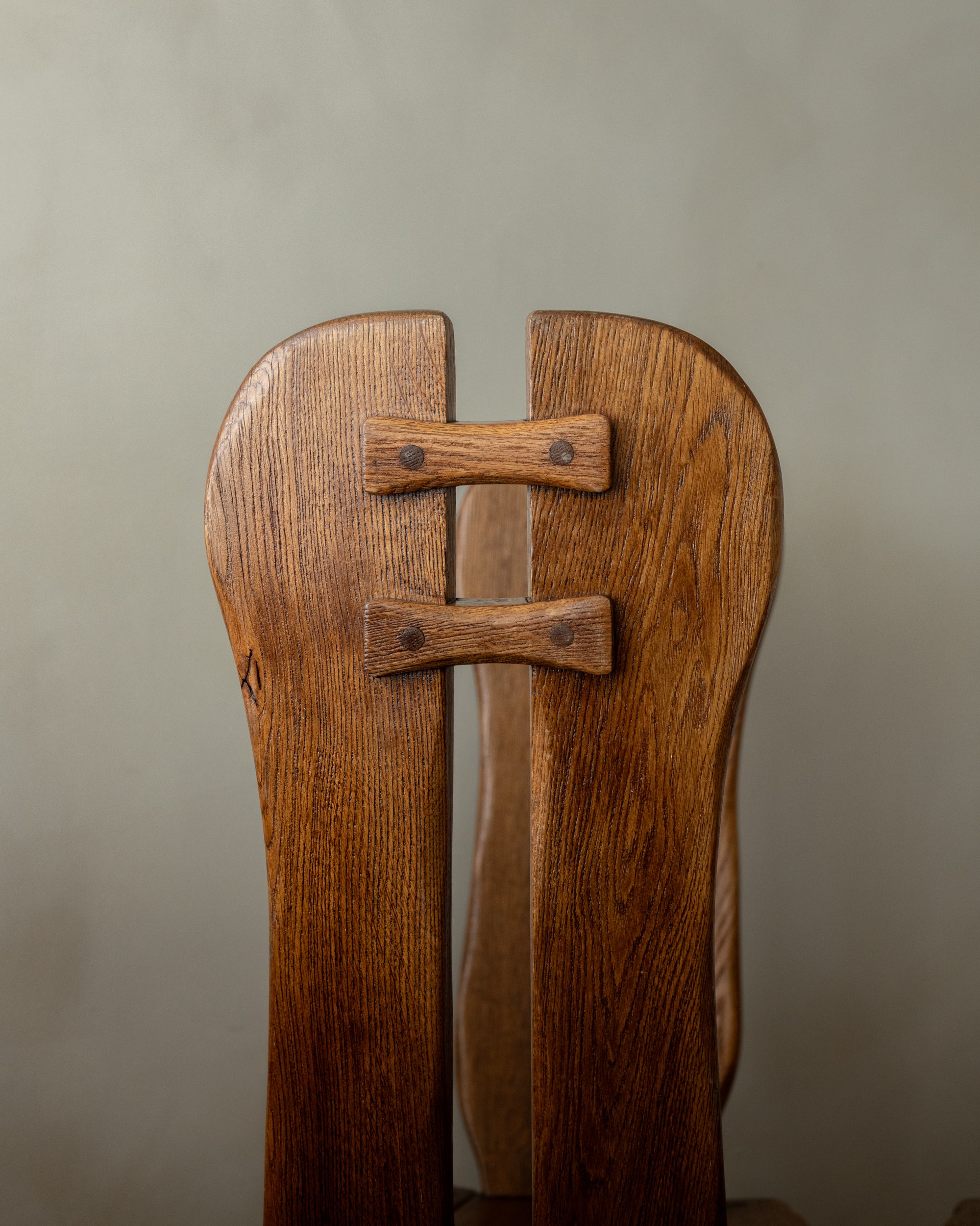 Brutalist Oak Dining Chairs with Sculptural High Backs by De Puydt, 1960s, Set of 4