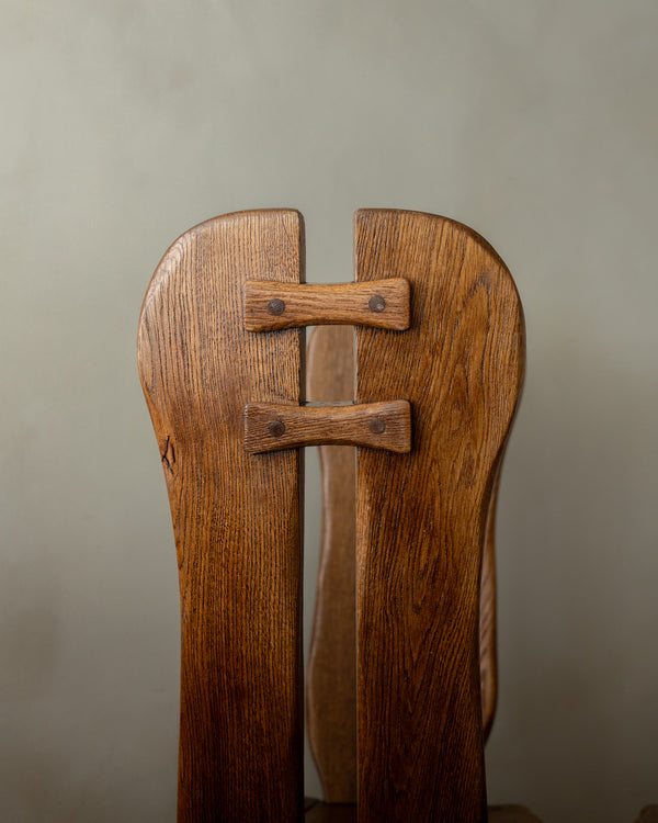Brutalist Oak Dining Chairs with Sculptural High Backs by De Puydt, 1960s, Set of 4