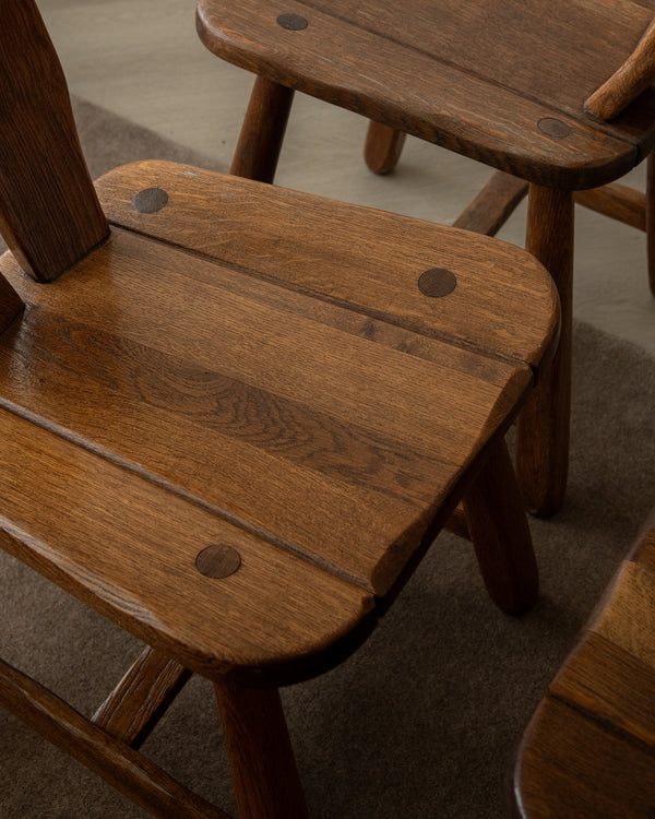 Brutalist Oak Dining Chairs with Sculptural High Backs by De Puydt, 1960s, Set of 4