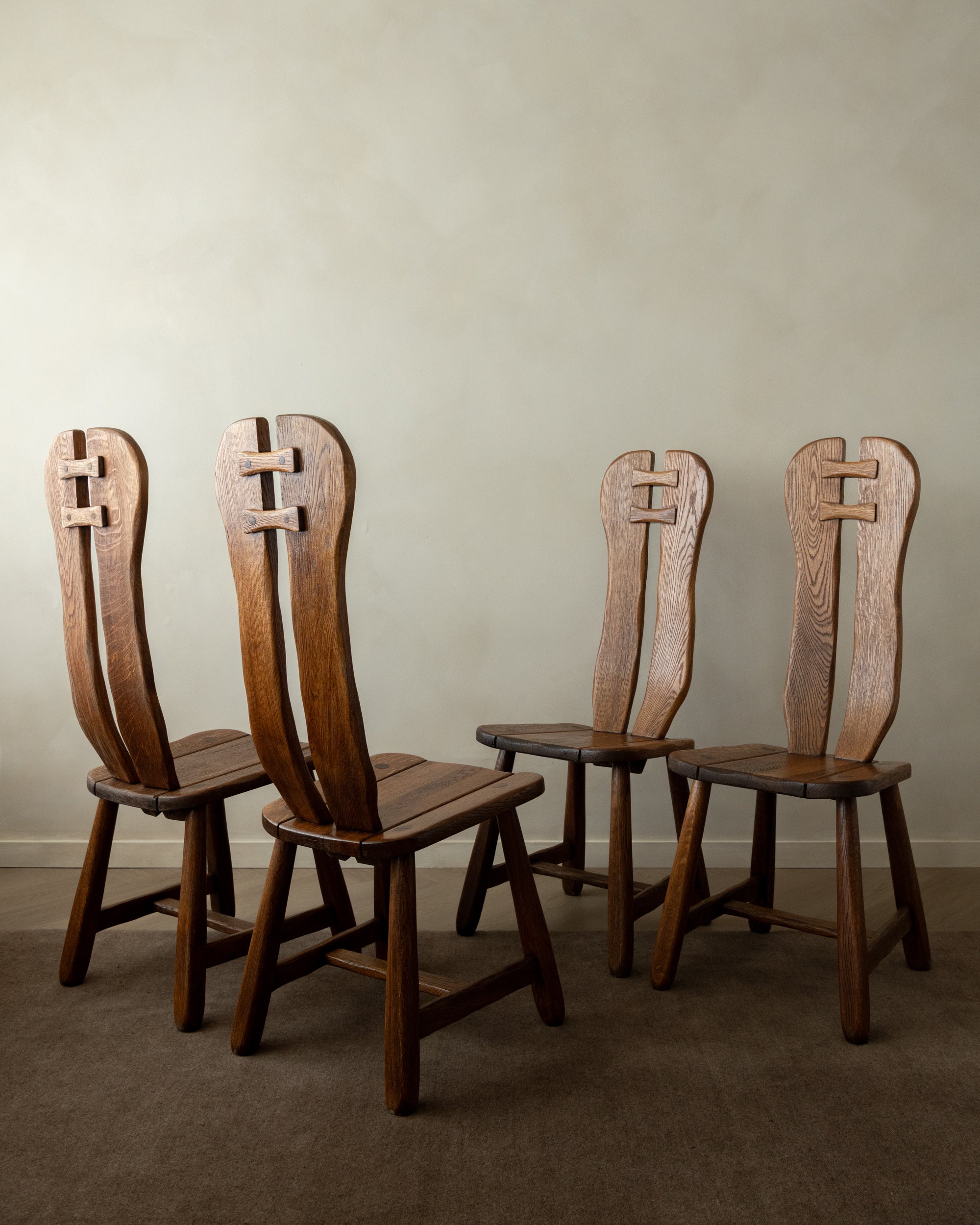 De Puydt Oak Dining Chairs | Belgian Brutalist Vintage Seating