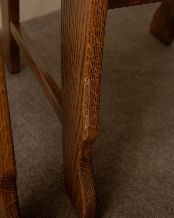Brutalist Oak Razorback Dining Chairs with Green Velvet, 1970s, Set of 4