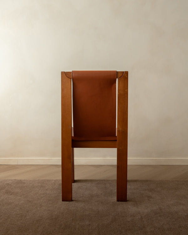 Brutalist Elm and Leather Dining Chairs by Giovanni Luigi Gorgoni for Roche Bobois, 1970s, Set of 7