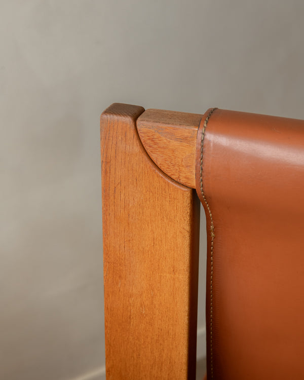 Brutalist Elm and Leather Dining Chairs by Giovanni Luigi Gorgoni for Roche Bobois, 1970s, Set of 7
