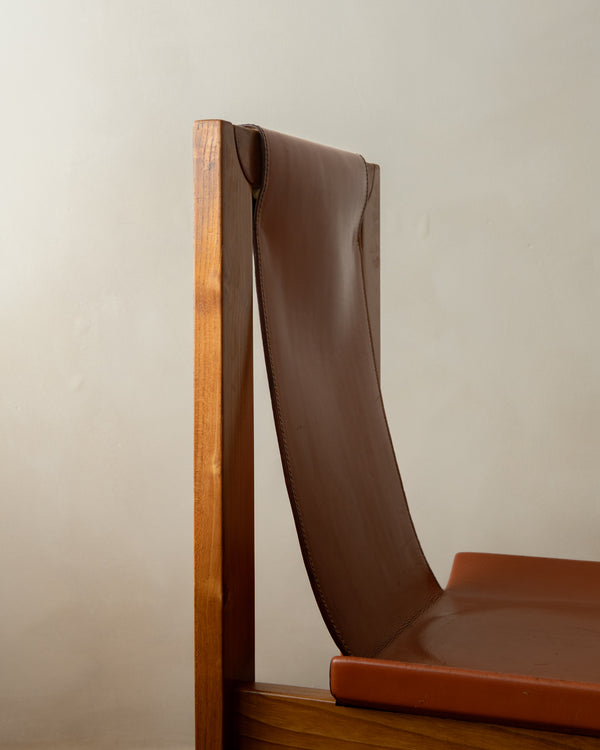 Brutalist Elm and Leather Dining Chairs by Giovanni Luigi Gorgoni for Roche Bobois, 1970s, Set of 7