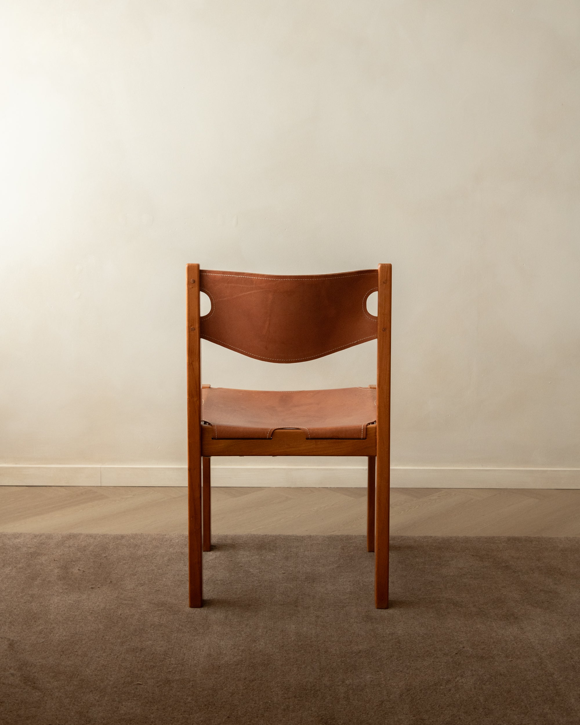 Brutalist Elm and Leather Dining Chairs by Maison Regain, 1970s, Set of 4