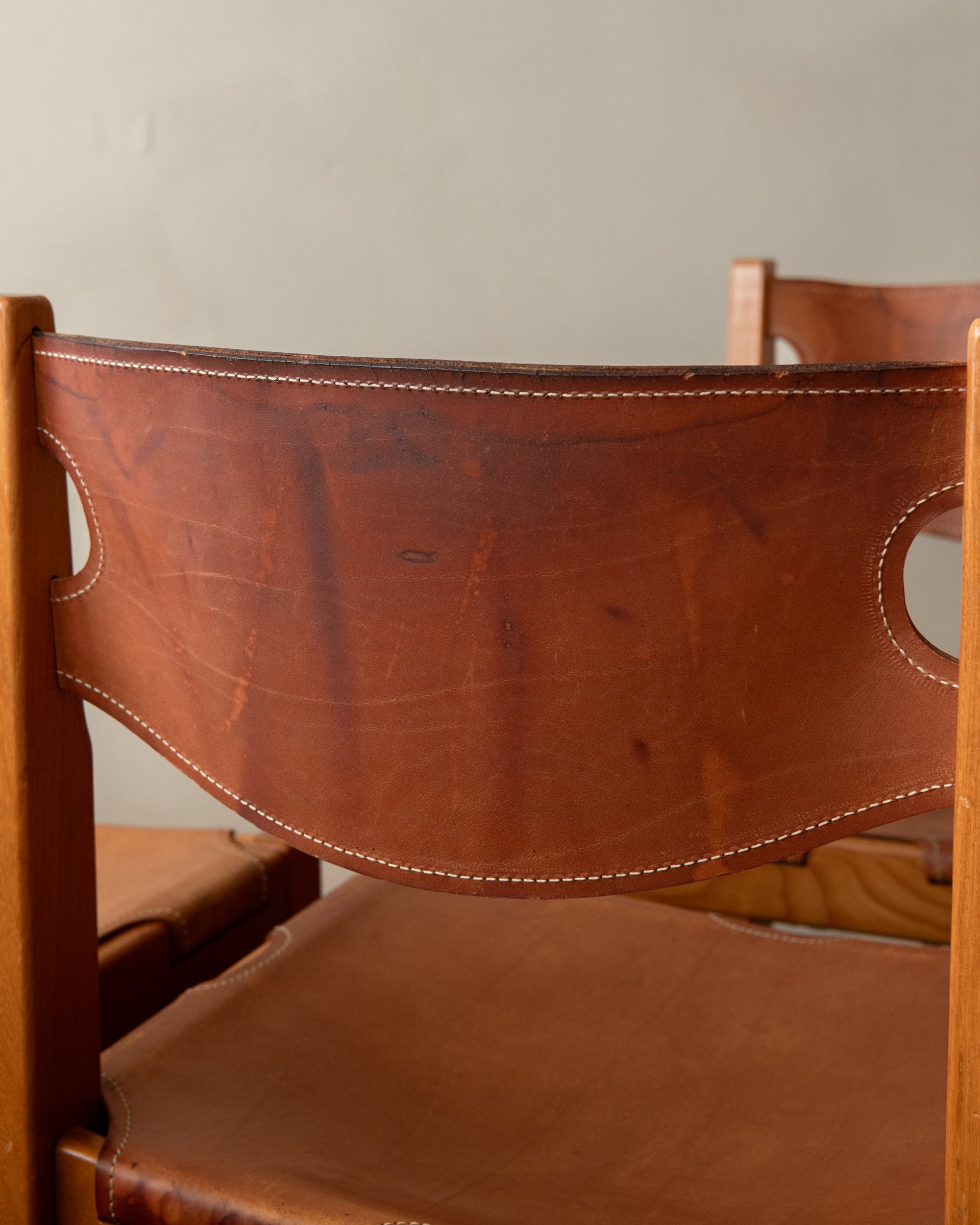 Brutalist Elm and Leather Dining Chairs by Maison Regain, 1970s, Set of 4