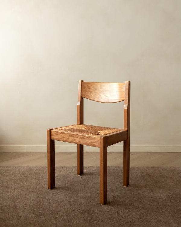 Mid Century Elm and Rush Dining Chairs by Maison Regain, 1970s, Set of 4