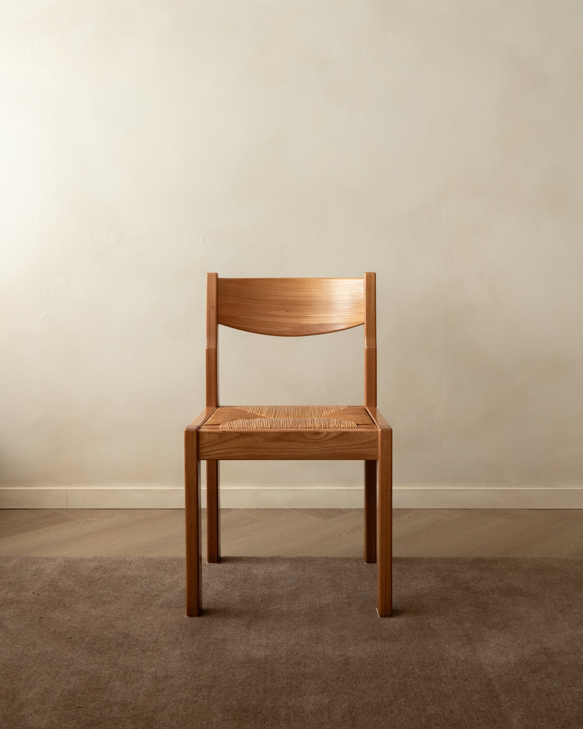 Mid Century Elm and Rush Dining Chairs by Maison Regain, 1970s, Set of 4