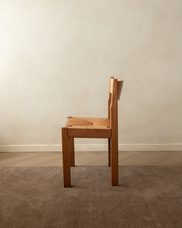Mid Century Elm and Rush Dining Chairs by Maison Regain, 1970s, Set of 4