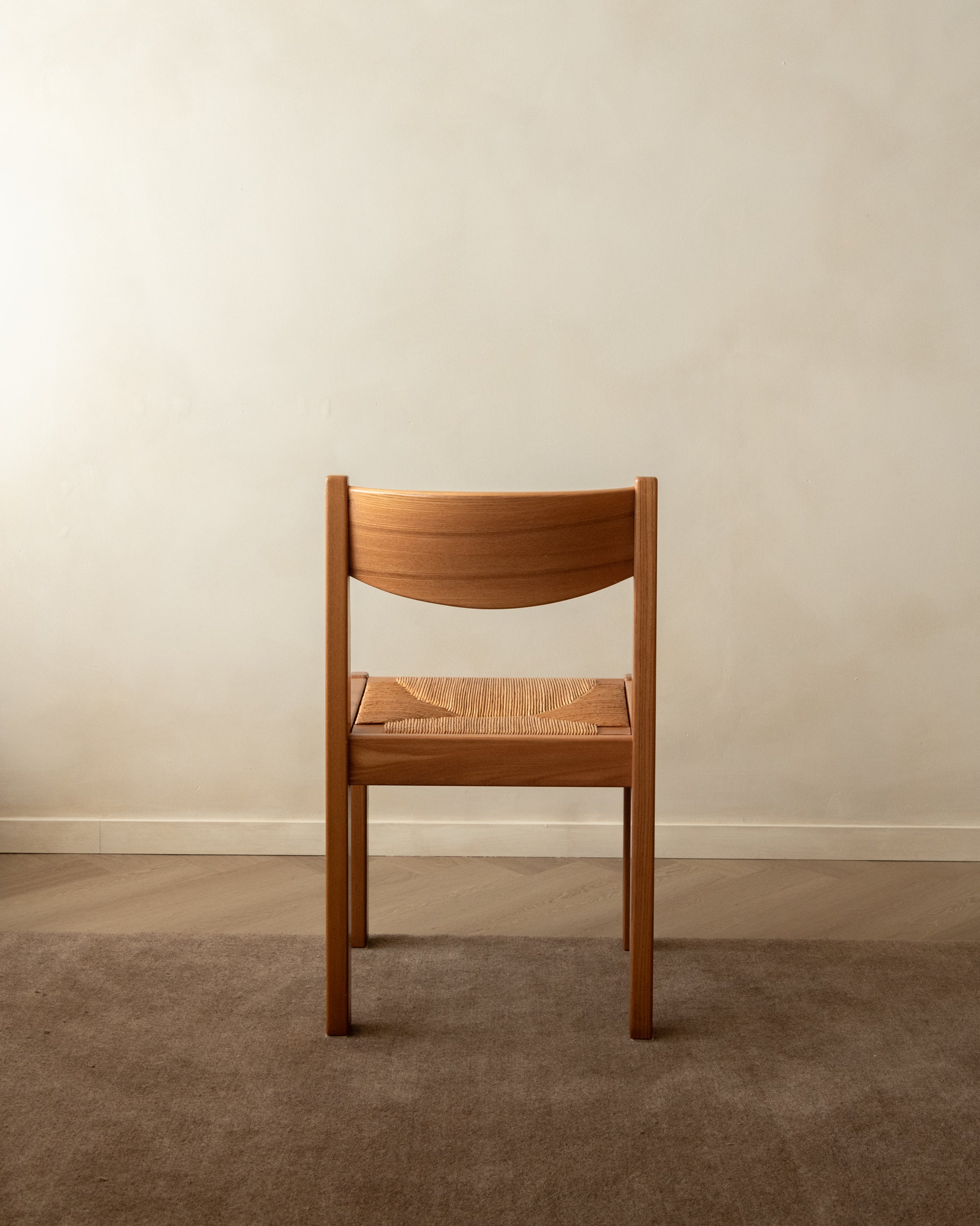 Mid Century Elm and Rush Dining Chairs by Maison Regain, 1970s, Set of 4