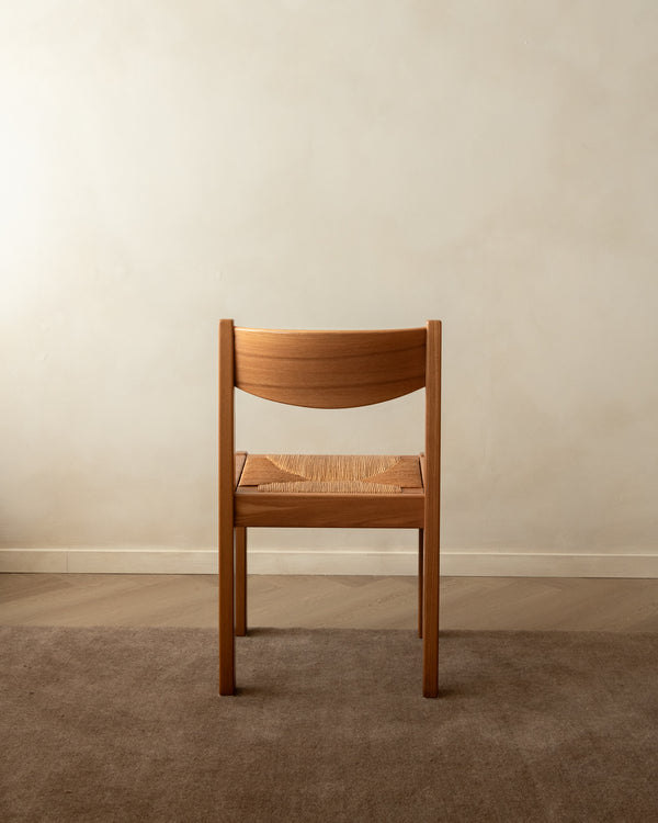Mid Century Elm and Rush Dining Chairs by Maison Regain, 1970s, Set of 4