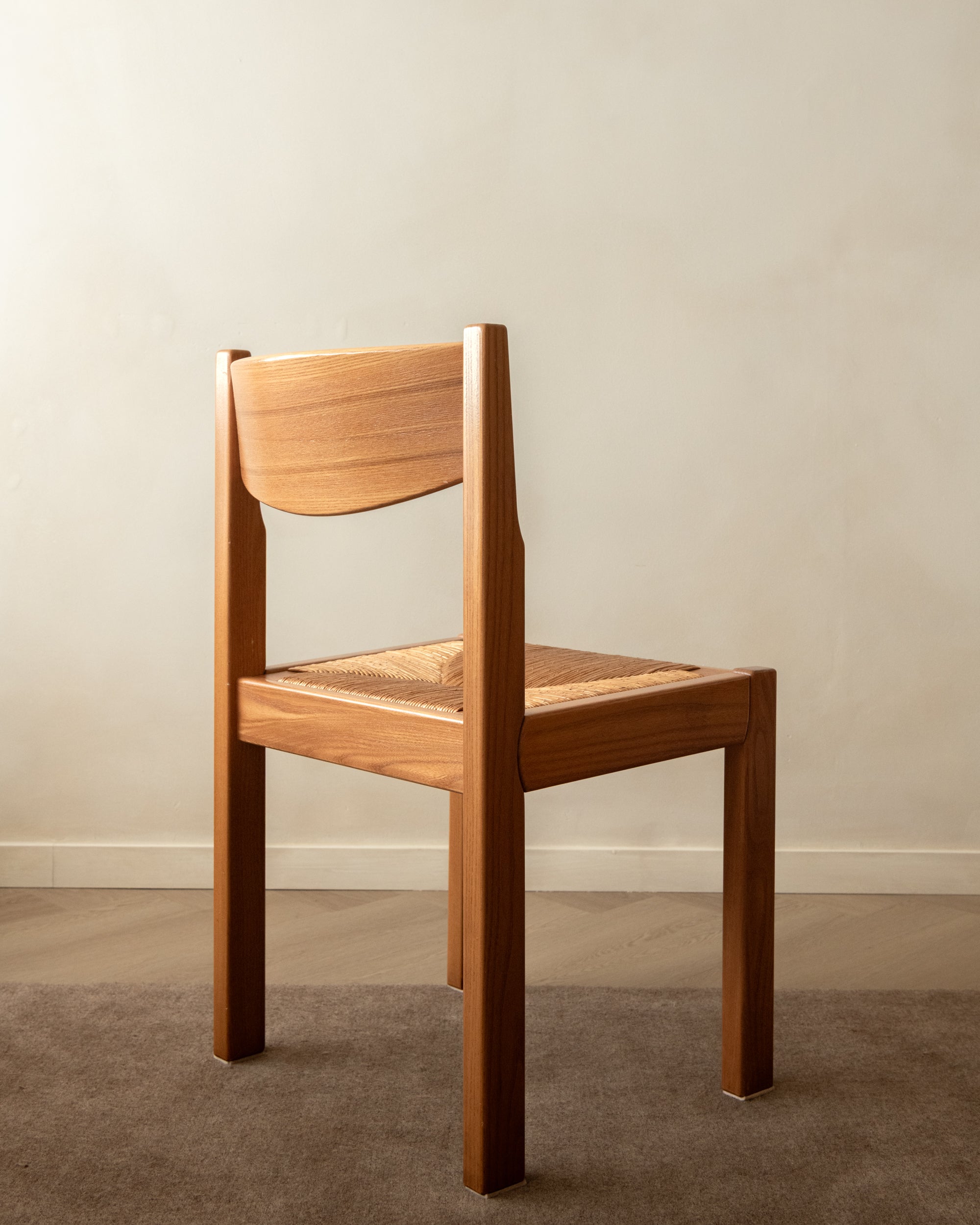 Mid Century Elm and Rush Dining Chairs by Maison Regain, 1970s, Set of 4