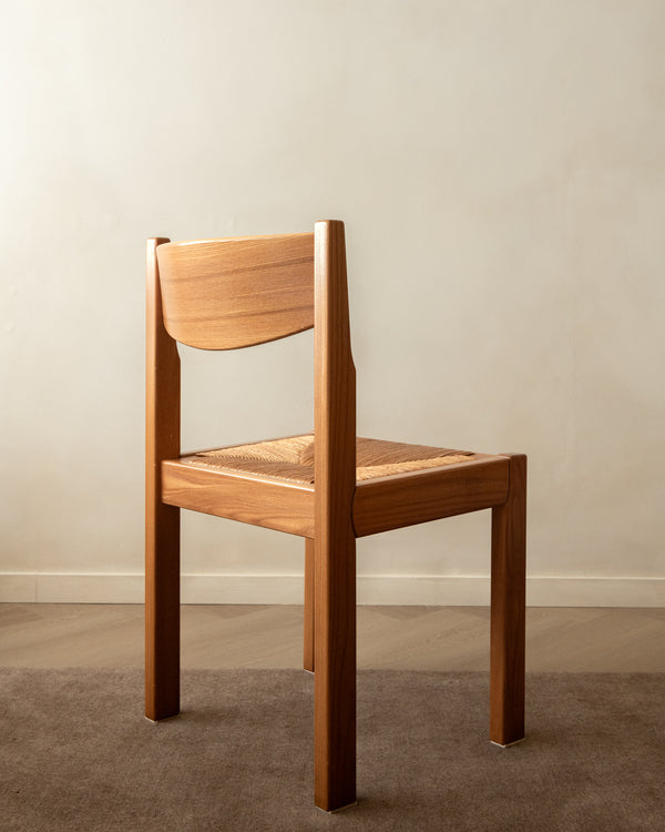 Mid Century Elm and Rush Dining Chairs by Maison Regain, 1970s, Set of 4