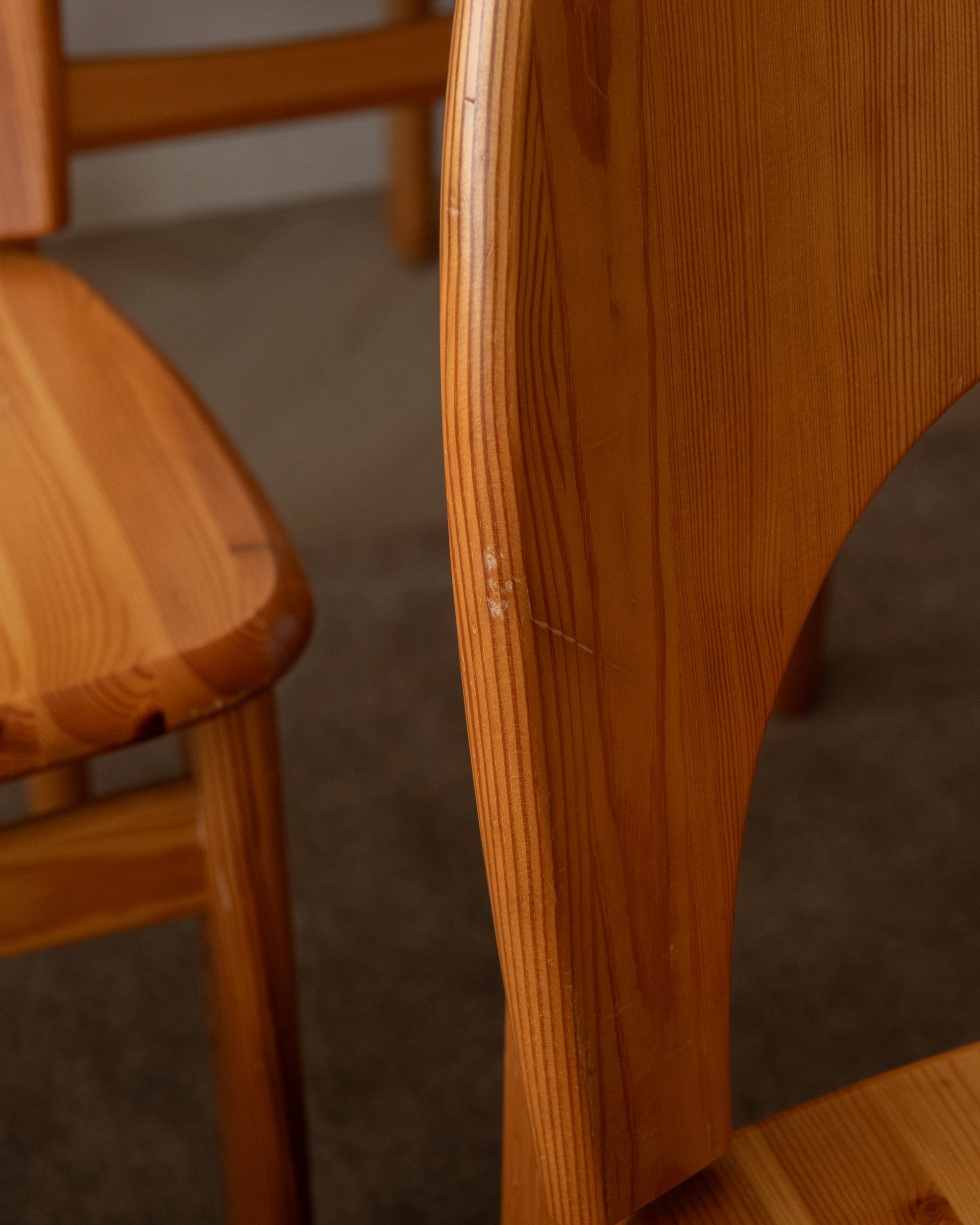Scandinavian Brutalist Pine Dining Chairs, 1970s, Set of 6