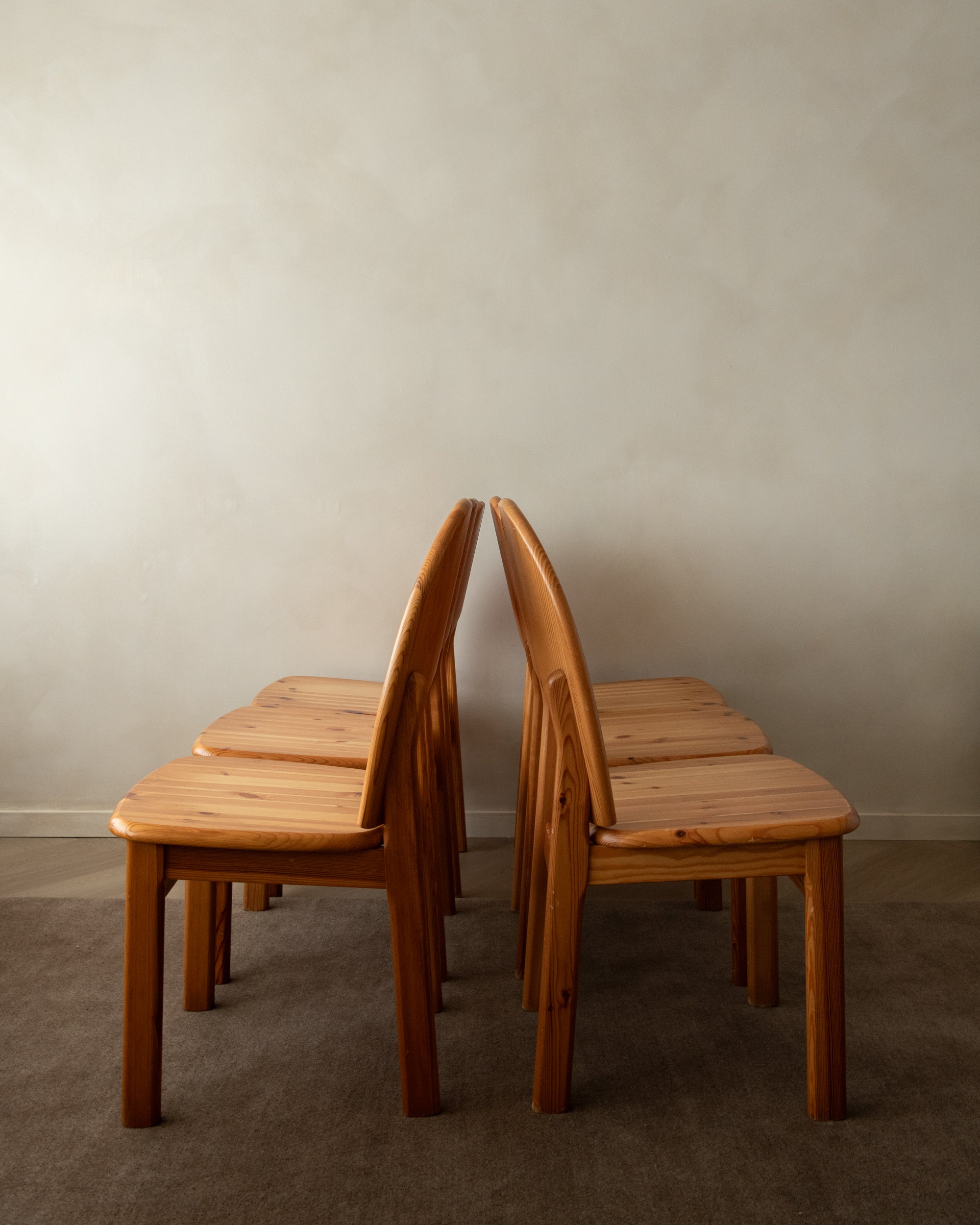 Scandinavian Brutalist Pine Dining Chairs, 1970s, Set of 6