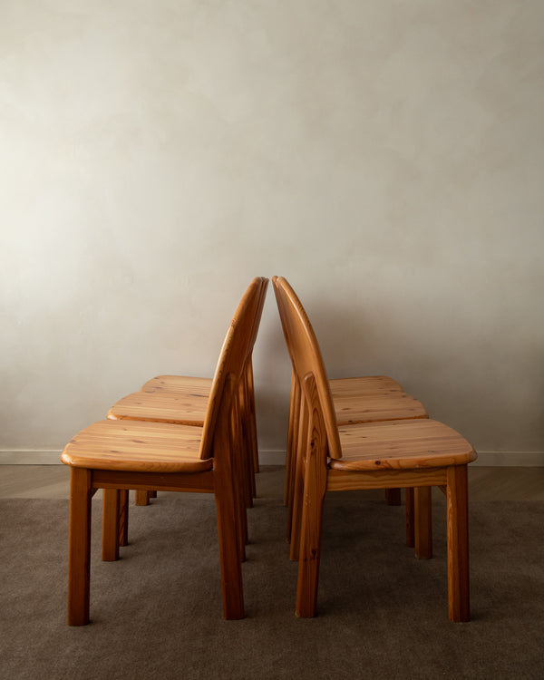 Scandinavian Brutalist Pine Dining Chairs, 1970s, Set of 6