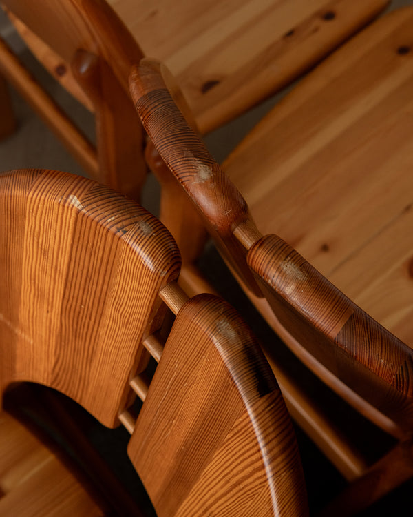 Scandinavian Brutalist Pine Dining Chairs, 1970s, Set of 6