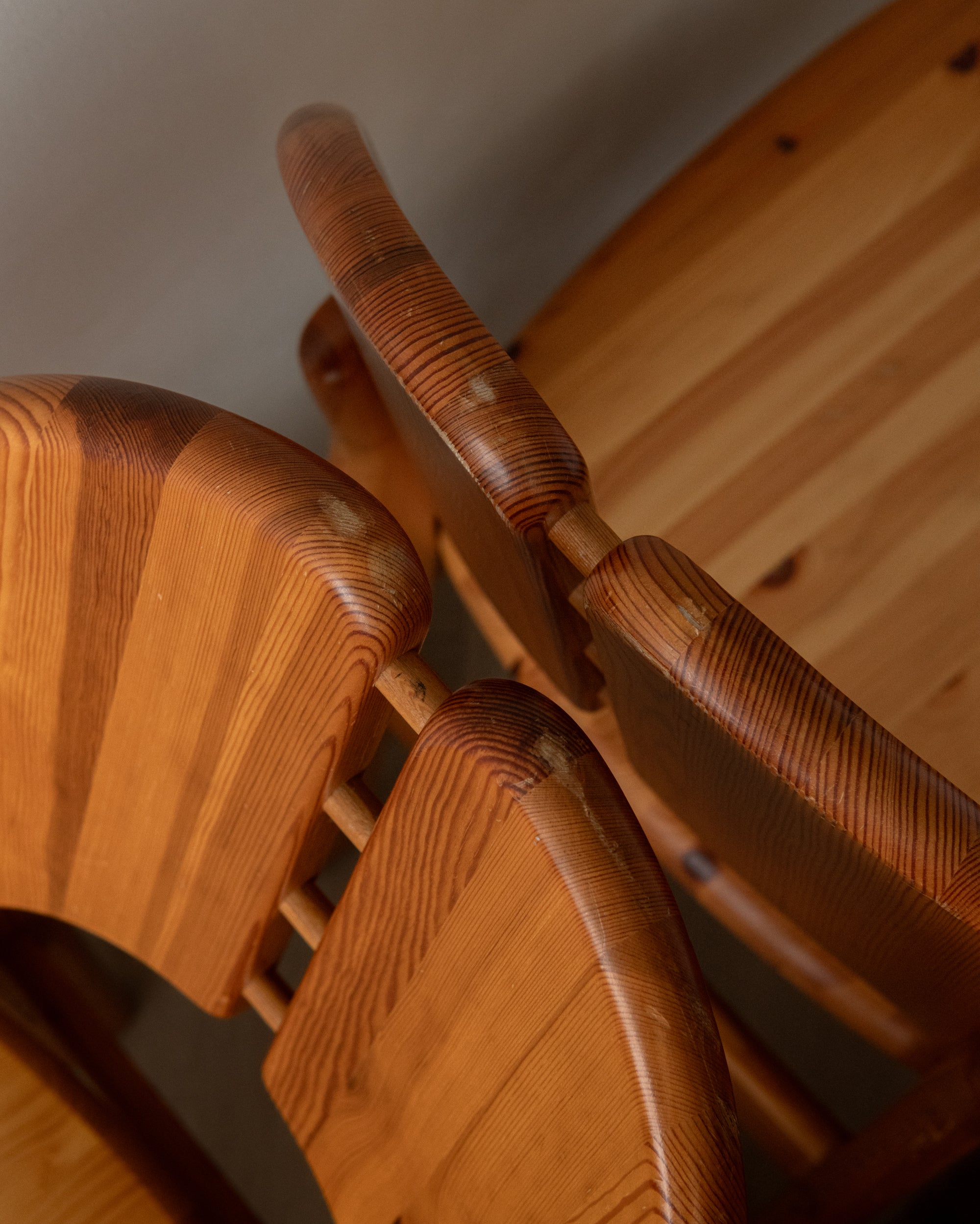Scandinavian Brutalist Pine Dining Chairs, 1970s, Set of 6