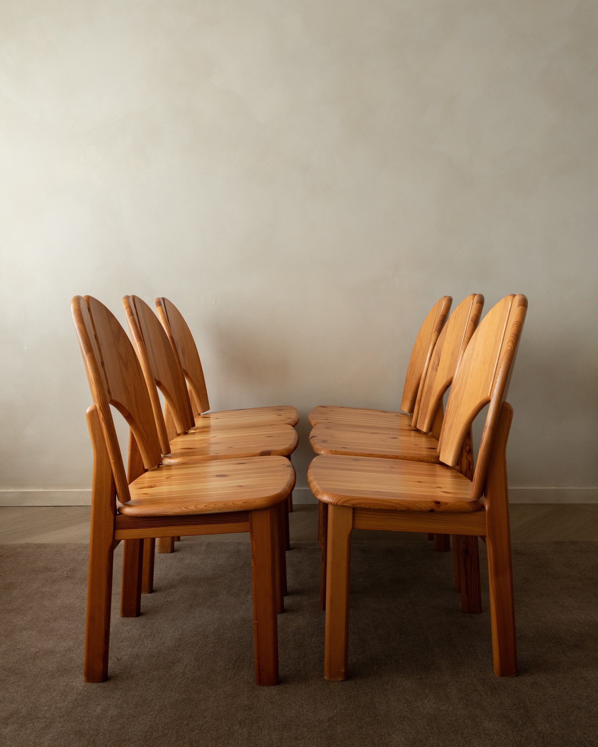 Scandinavian Brutalist Pine Dining Chairs, 1970s, Set of 6