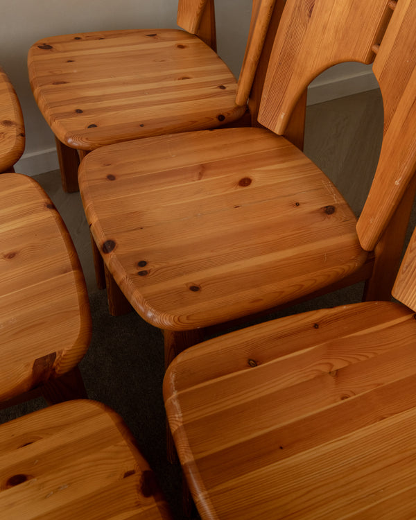 Scandinavian Brutalist Pine Dining Chairs, 1970s, Set of 6