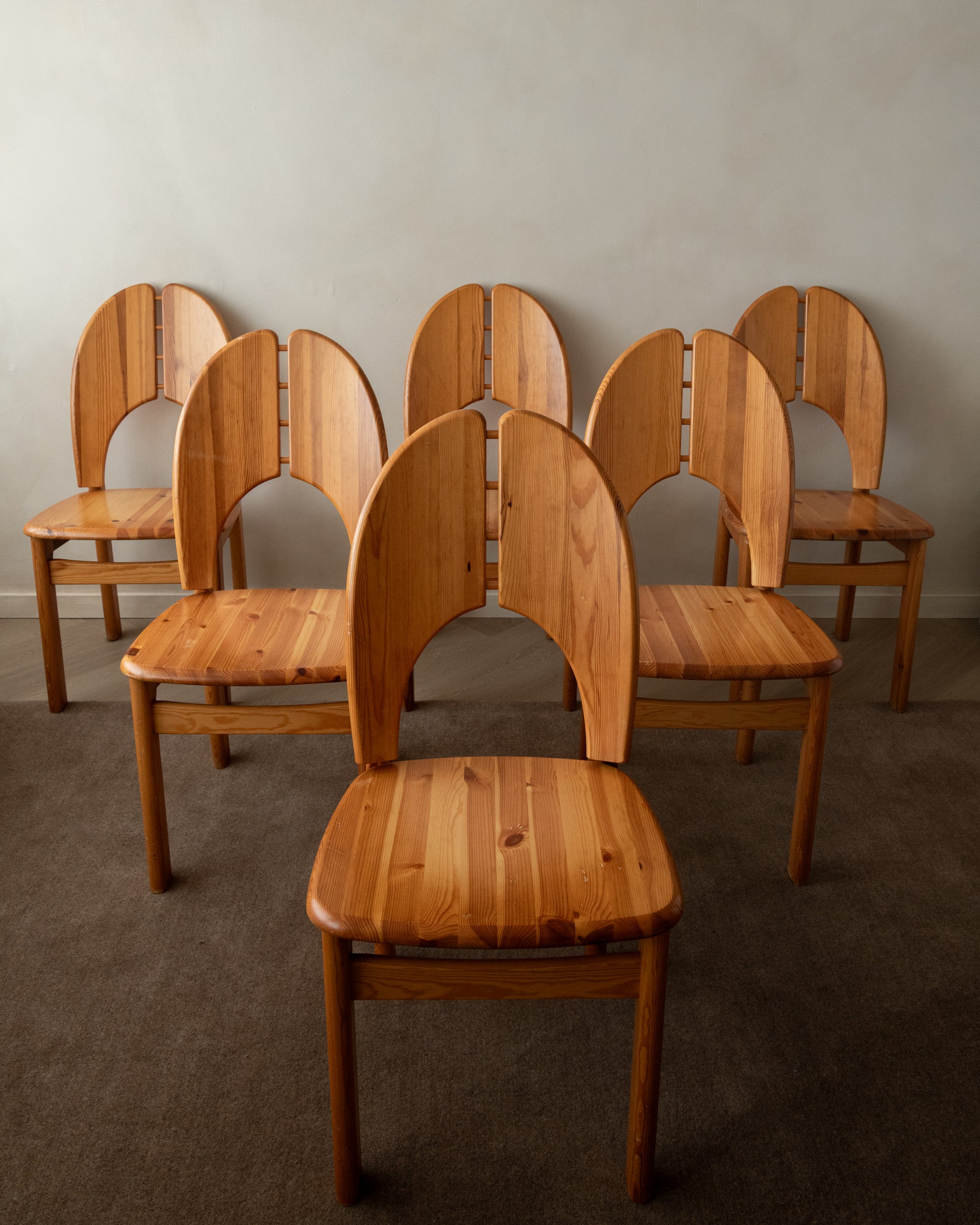 Scandinavian Brutalist Pine Dining Chairs, 1970s, Set of 6