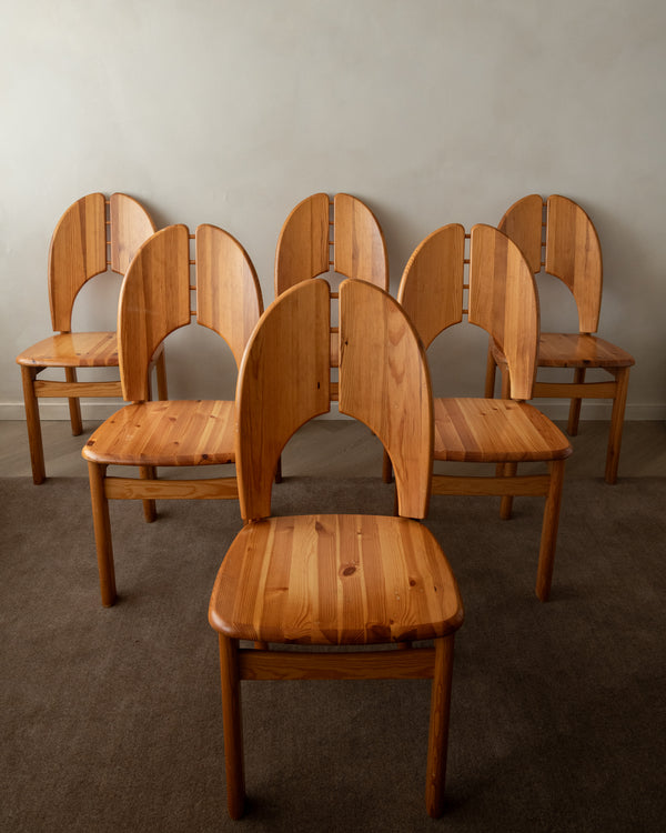 Scandinavian Brutalist Pine Dining Chairs, 1970s, Set of 6